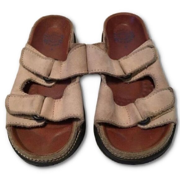 LandsEnd Sandals Size 4 Beige Suede Sticky Strap vintage 80s - Picture 11 of 11